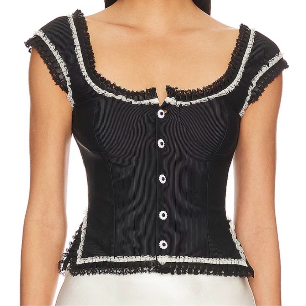 Black Ruffle-Trim Button Front Women's Top